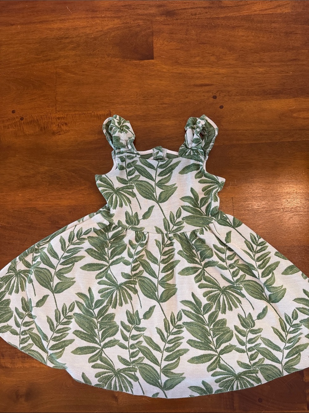 Janie and Jack White Dress with Green Leaf Print